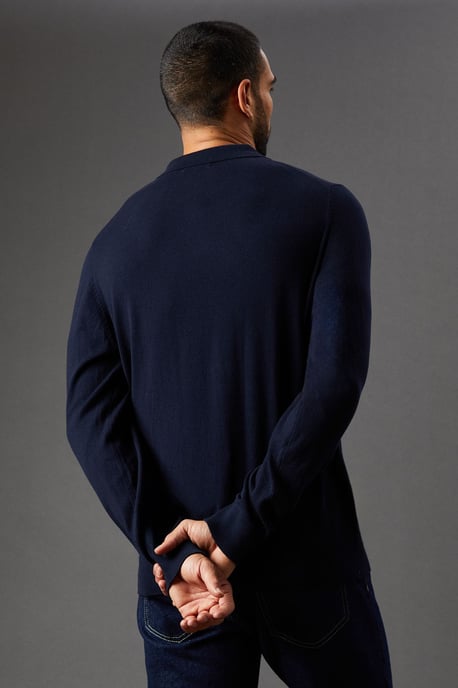 Cotton Rich Long Sleeve Knitted Polo