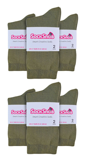 Womens Plain Cotton Rich Socks | 12 Pair Multipack | Sock Snob | Thin Comfy Colourful Crew Ankle Socks for Ladies - Khaki - Image 2