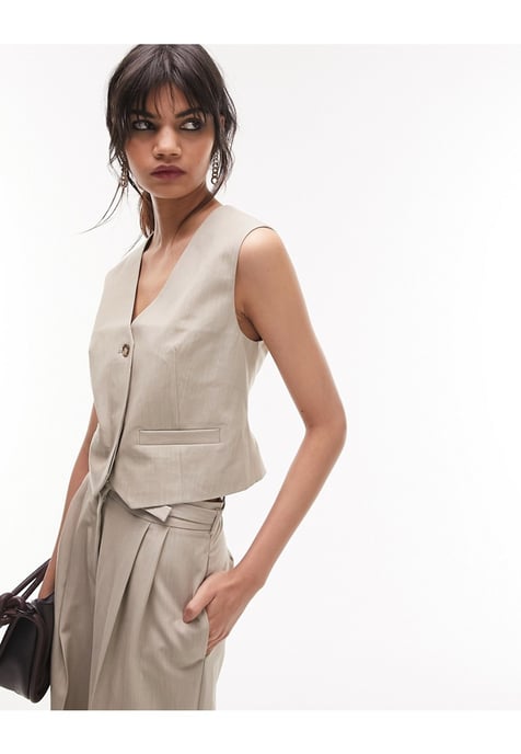 Topshop co-ord tapered trousers in beige marl-Neutral