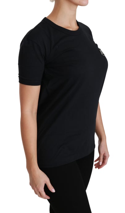 Dolce & Gabbana Camiseta de algodón de cuello redondo con parche Amore azul para mujer - Image 3