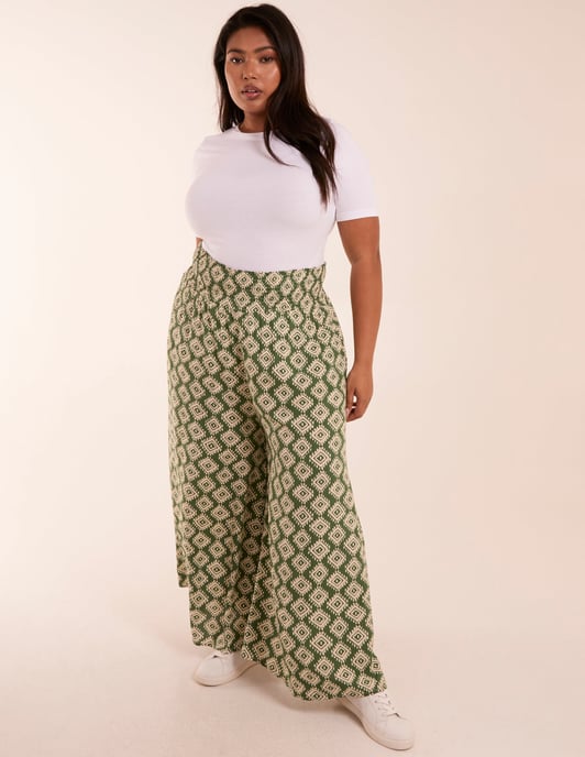 Curve Shirred Wide Leg Aztec Trouser