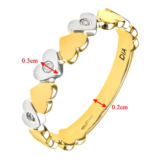 Ladies 9ct Yellow Gold  Diamond Hearts Ring