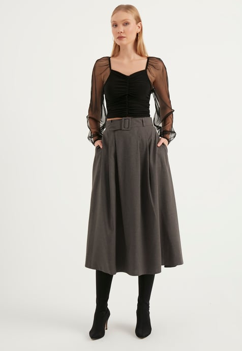 Belt Detailed Pocket Skirt - Image 1