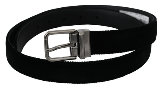 Cinturón de cuero negro con hebilla plateada de terciopelo para hombre de Dolce & Gabbana - Image 2