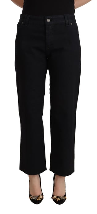 Jeans de mezclilla recortados de talle alto acampanados de algodón negro para mujer John Galliano - Image 1