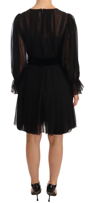 Vestido corto de seda elástica con pliegues de malla negra para mujer de Dolce & Gabbana - Image 3