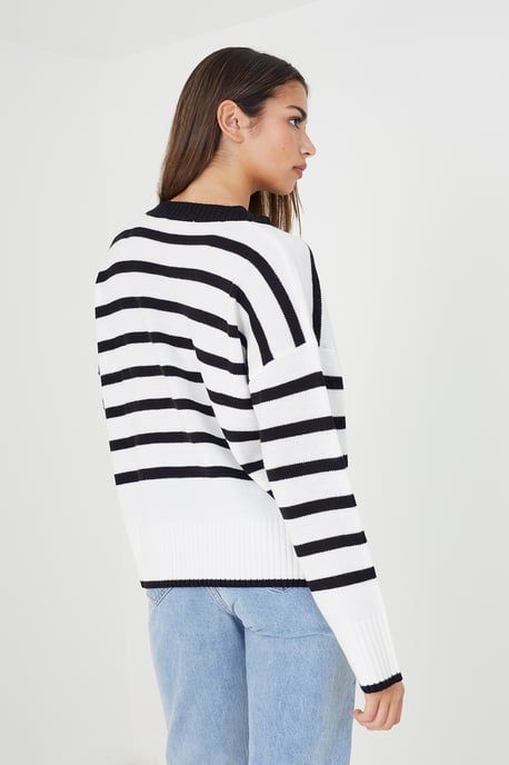 Ivory 'Wave' V-Neck Striped Cardigan
