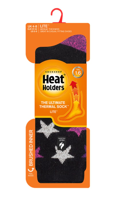 Heat Holders Lite - Calcetines Térmicos Aislantes para Mujer | Múltiples Diseños Incluyendo Rayas Argyle Corazones Estrellas | Calcetines Cálidos para Invierno - Negro (Bonito) - Image 2