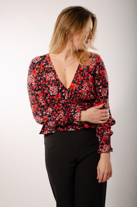 Long Sleeve Ruched Crop Blouse - Image 3
