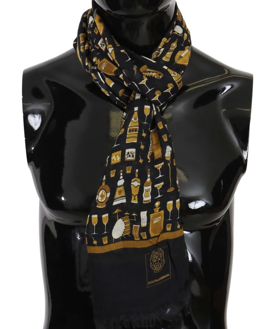 Bufanda para hombre con estampado de cóctel de modal y cachemira azul de Dolce & Gabbana - Image 1