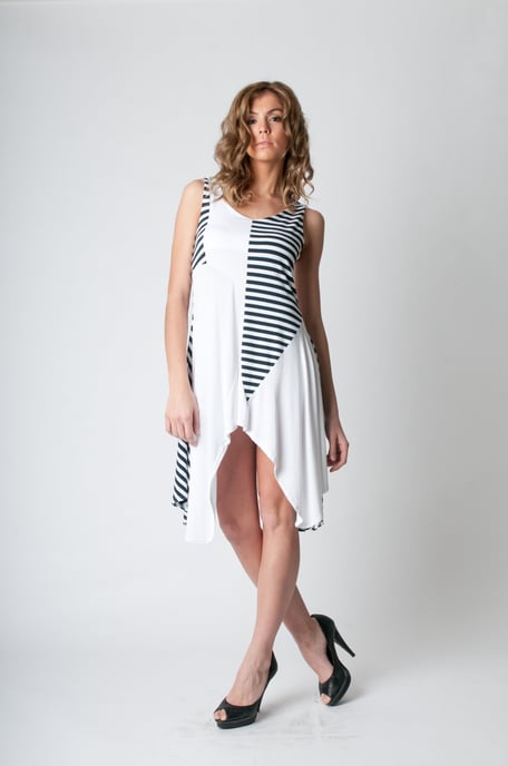 Asymmetrical Stripe Detail Tunic in Navy