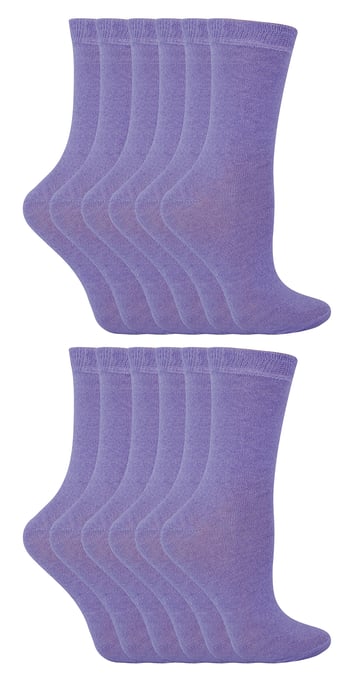 Paquete múltiple de 12 pares de calcetines de algodón de colores para niños y niñas - Lila - Image 1