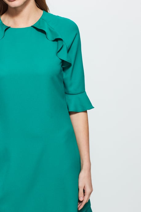 Emerald Green Ruffle Trim Detail Shift Dress