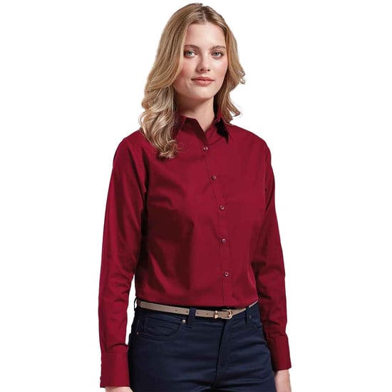 Premier Womens/Ladies Long-Sleeved Shirt (Burgundy) - Image 3