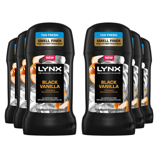 Lynx Deodorant Stick Black Vanilla with 72Hrs Freshness 50ml, 6 Pack