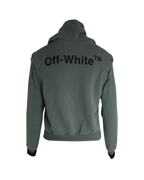 Off-White Hoodie Detachable-Sleeves Hooded Sweater in Khaki Cotton - Image 4