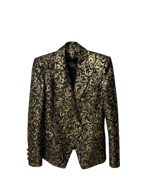 Balmain Metallic Brocade Blazer in Gold Acetate - Image 5