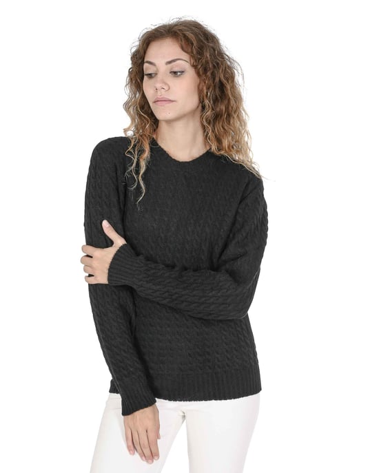 Crown Of Edinburgh Cashmere Womens Round Neck Sweater Coe 0013 Black