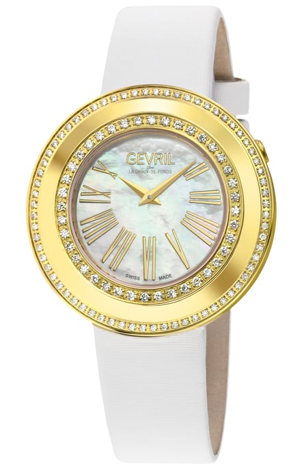 Gevril Women's Gandria Swiss Diamond White MOP Dial, Genuine Italian Made Leather Watch