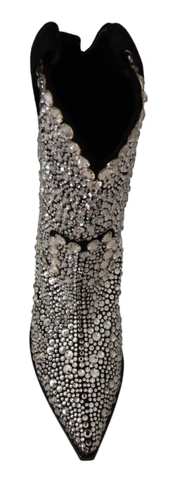 Botas de vaquera de ante negro con strass y cristales para mujer de Dolce & Gabbana - Image 5