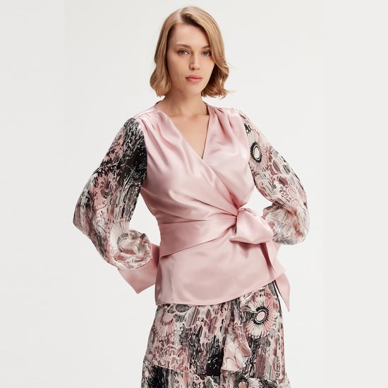 Cross heart top with floral print sleeves - Image 4