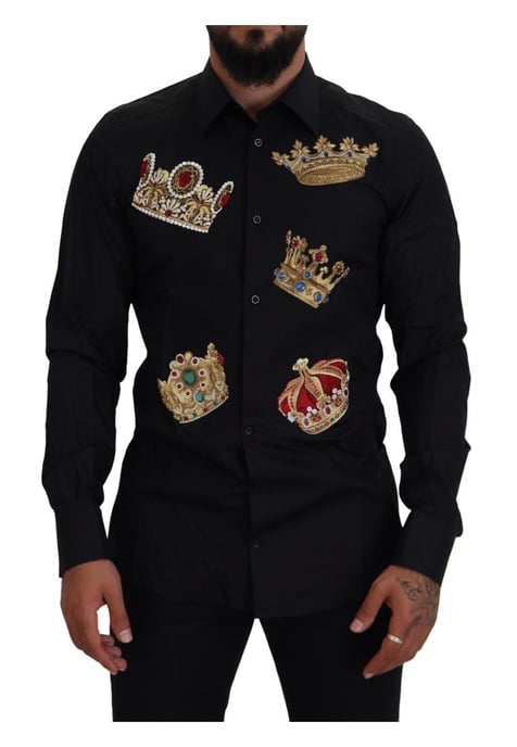 Camisa formal de ajuste slim para hombre Dolce & Gabbana en negro con corona dorada - Image 1