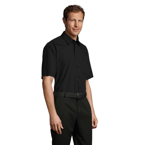 SOLS Mens Bristol Poplin Short-Sleeved Shirt (Black) - Image 3
