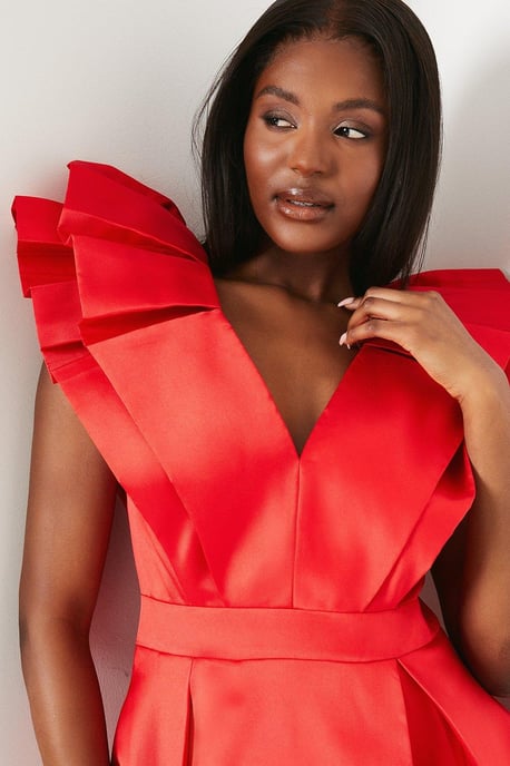 Frill Sleeve V Neck Midi Dress - Image 2