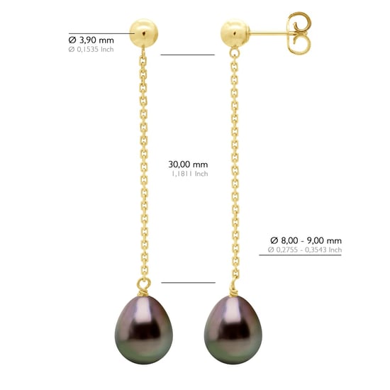 Hanging Earrings - Real Cultured Tahiti Pearls Pear 8-9 mm