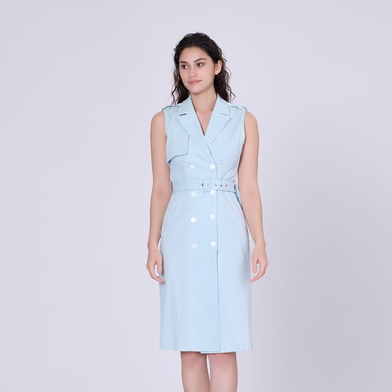 Double breasted trench style sleeveless dress