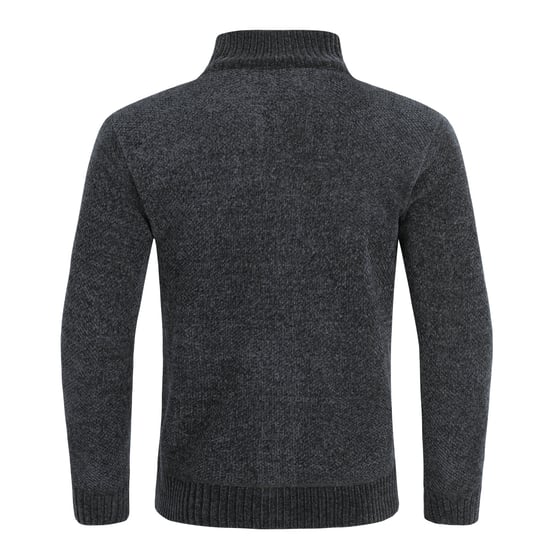 Men's Cardigan with Zip and Stand-Up Collar, Lined Chunky Knit Pullover Dark Grey - Image 3