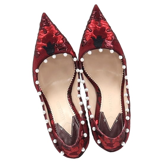 Aquazzura Pearl Embellished Pumps in Red Cotton - Image 2