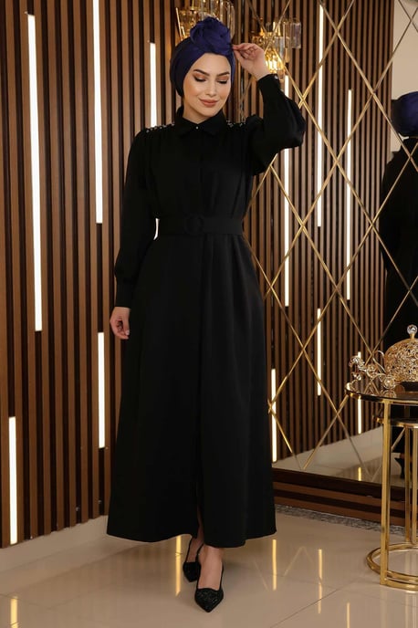 Stone Detail Belted Dress