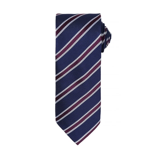 Premier Mens Waffle Stripe Formal Business Tie (Pack of 2) (Navy/Aubergine) - Image 1