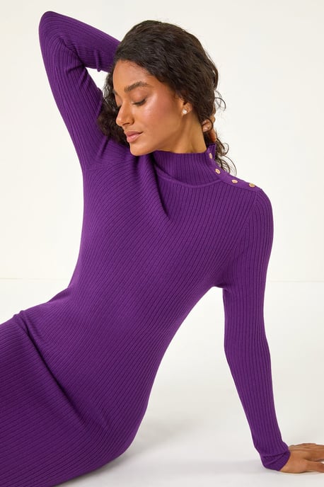 Dusk Button Detail Knitted Midi Dress - Image 3