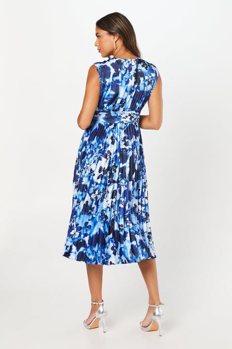 Printed Pleated Satin Midi Dress - Image 3