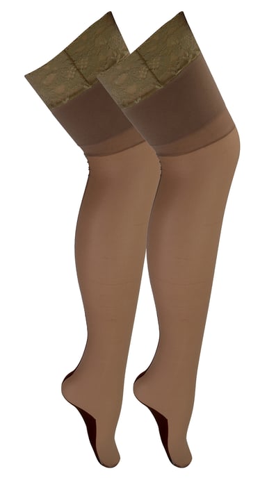 Multipack de 2 Pares de Medias de Mujer con Costura y Encaje en la Parte Superior | Sock Snob | Medias de Mujer hasta el Muslo - Nude / Negro - Image 1