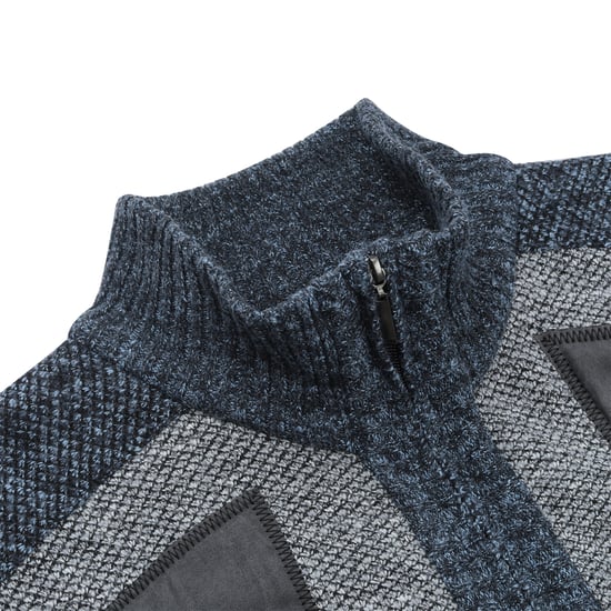 Men's Cardigan with Zip Stand-Up Collar Cardigan Chunky Knit Lined Jumper for Winter Light Gray