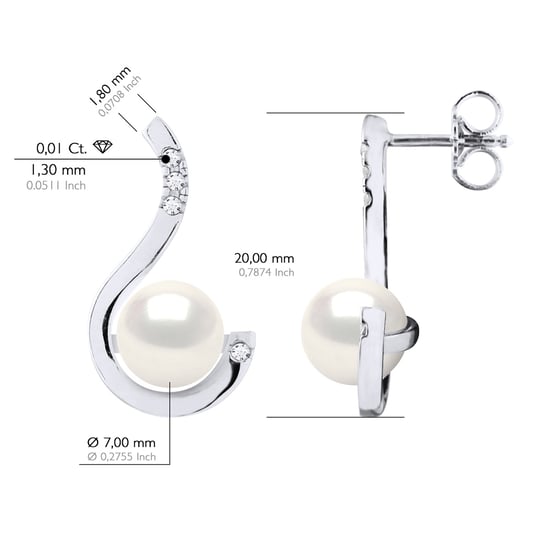 Earrings Prestige - Diamonds 0,08 Cts - Quality HSI - White Gold - Real Cultured Freshwater Pearls Round 7-8 mm