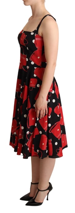 Vestido midi de corte A con estampado de bolso en negro y rojo para mujer de Dolce & Gabbana - Image 2