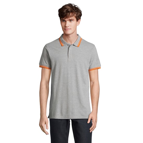 SOLS Mens Pasadena Melange Polo Shirt (Grey Melange/Orange) - Image 1