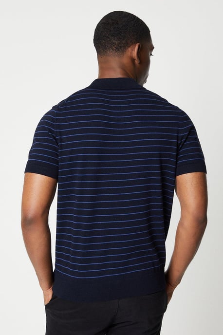 Horizontal Stripe Jacquard Knitted Polo