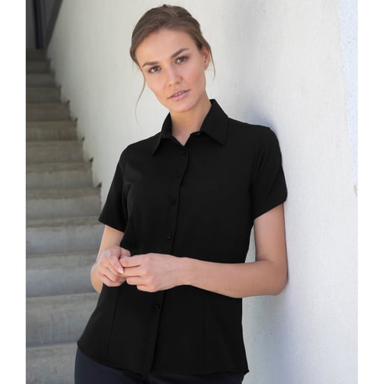 Russell Collection Ladies/Womens Short Sleeve Easy Care Oxford Shirt (Black) - Image 4