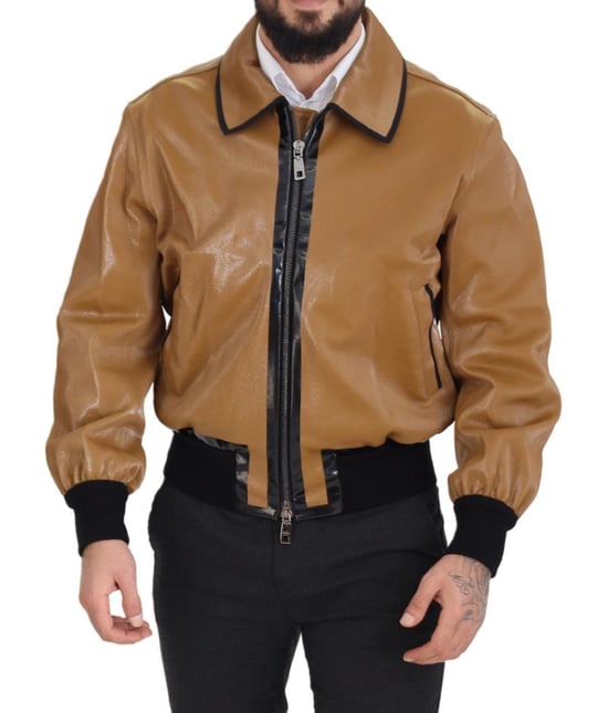 Chaqueta Blouson de Algodón Oscuro Camel de Dolce & Gabbana para Hombre con Cierre Completo - Image 1