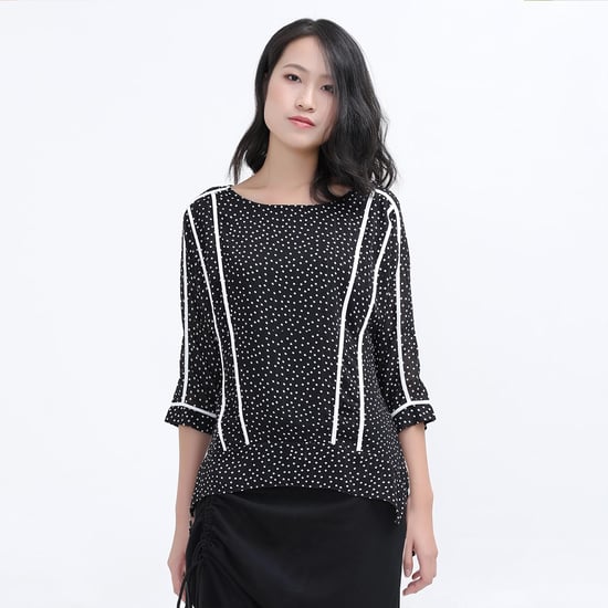 Polka Dots White Trim Chiffon Blouse - Image 1