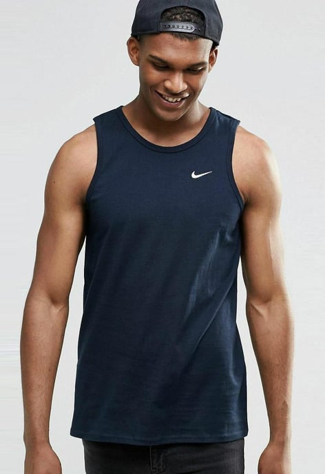 Camiseta sin mangas con chaleco deportivo para gimnasio en azul marino con logo bordado de Nike para hombre - Image 1