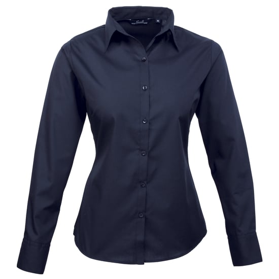 Premier Womens/Ladies Poplin Long-Sleeved Blouse (Navy) - Image 1