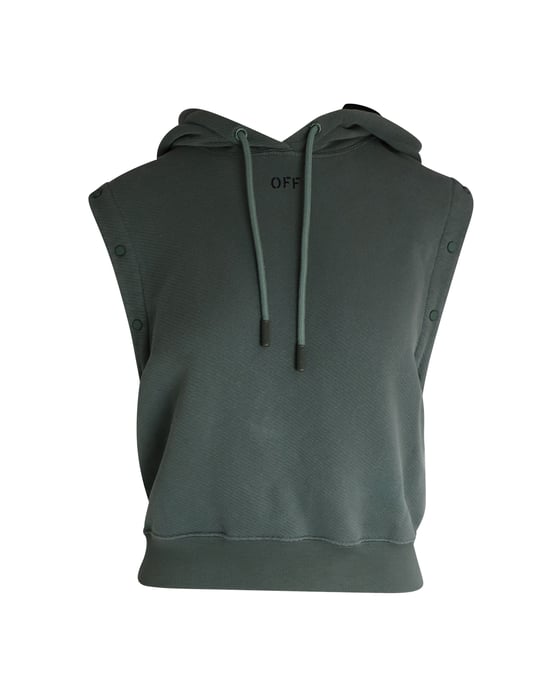 Off-White Hoodie Detachable-Sleeves Hooded Sweater in Khaki Cotton - Image 5