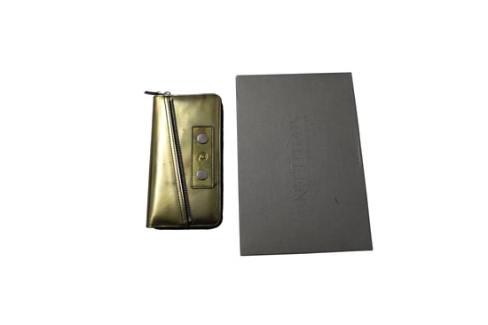 Alexander McQueen Zip Long Wallet with Metal Stud Detail in Gold Leather - Image 5