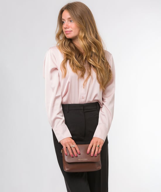 'Jazmine' Dark Tan Nappa Leather Grab Clutch Bag